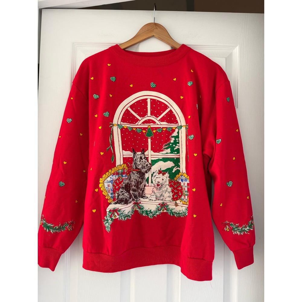 VTG Holiday Scottie Christmas Crewneck Novelty Grannycore Christmas Festive